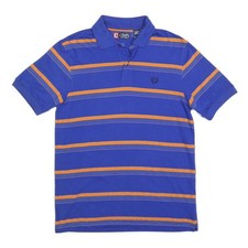 CHAPS Polo Uomo S a Righe Blu Arancione Manica Corta Cotone Misto Casual