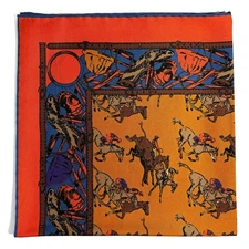 Orange Polo Motif Ancient Madder Silk Pocket Square (Hand-Rolled)