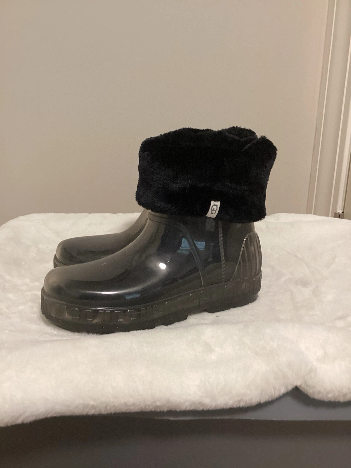 Ugg Drizlita Clear/Black Rain Boots Waterproof Removable Sock Liners Womens Sz 9