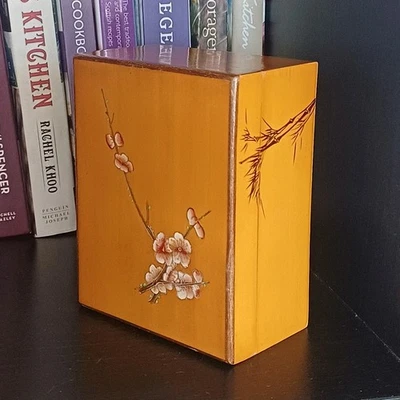 Vintage Cherry Blossom Sakura Wood Trinket Box Jewellery Storage Decor Japanese - Image 1 of 4