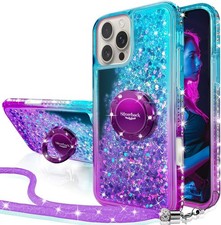 iPhone 16 Pro Max Case, Moving Liquid Holographic Sparkle Glitter Case with Kick