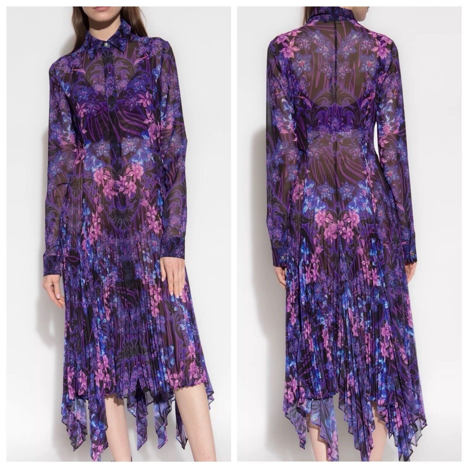 NWT Versace 40 US 4 Runway SS23 Plisse Dress All Over Orchid Purple $5,425 image 4