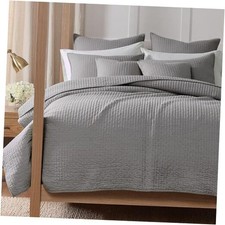 Cross Stitch Reversible Full/Queen Quilt Set 88x92in Quilt - Full/Queen Grey