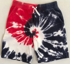 Polo Ralph Lauren Youth Red White Blue Tie Dye Fleece Shorts Large L 14-16