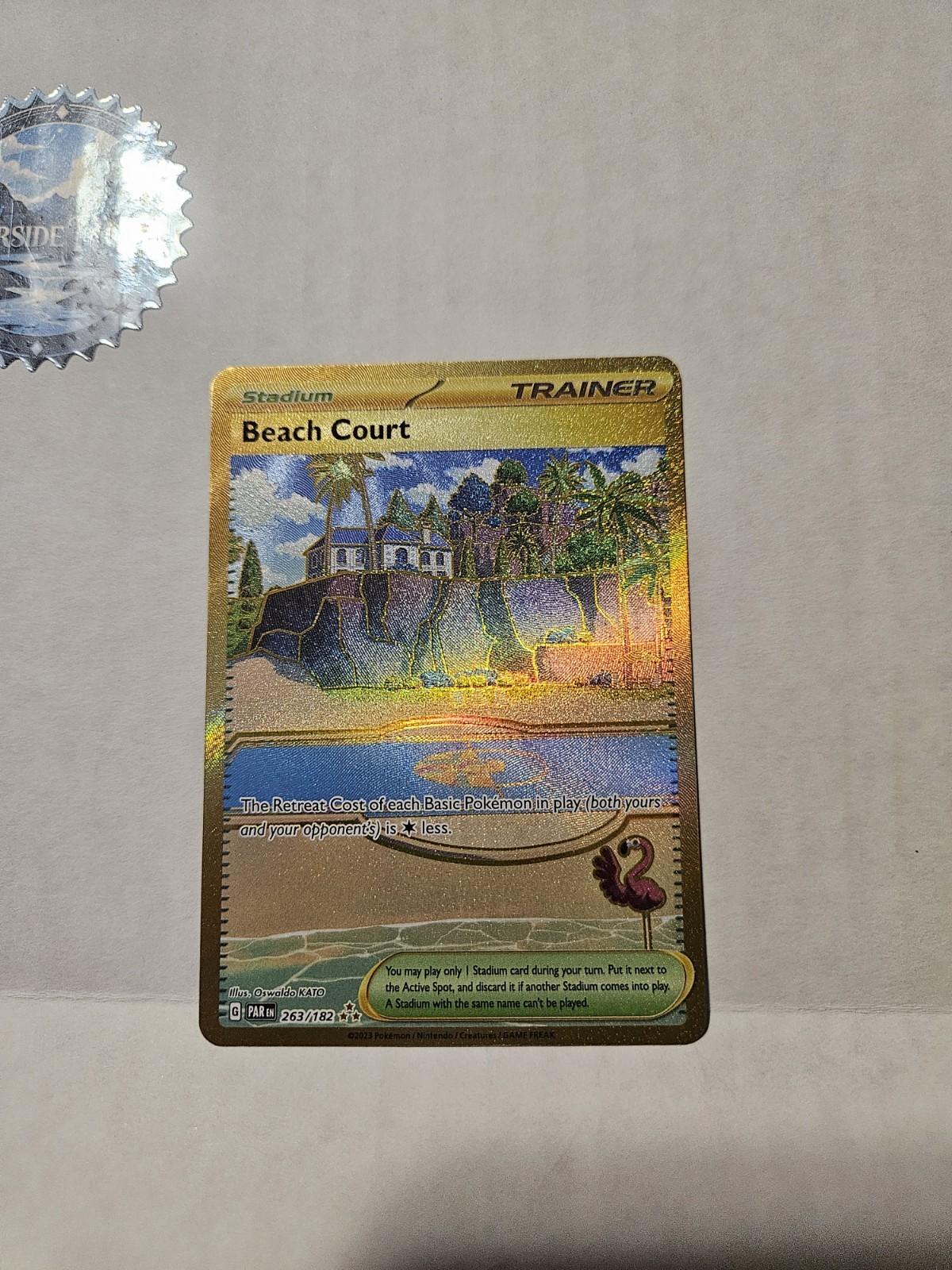 Beach Court Trainer 263/182 Gold Secret Rare Pokémon 2023 Paradox Rift NM