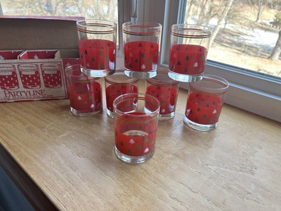 Vntg L.E. Smith Partyline Christmas Tree Rocks Glasses Set of 8 w/ Boxes NOS