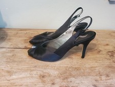 Nina Black Satin Peep Toe Slingback Heels Size 8