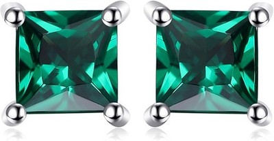 2Ct Princess Cut Simulated Emerald Women Stud Earrings 14K White Gold Plated