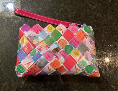 Nahui Ollin Sweethearts wrapper recycled wristlet wallet