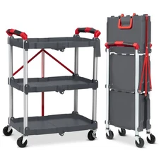 Towallmark Portable Folding Service Cart, 3 Tier Utility , Collapsible Carts