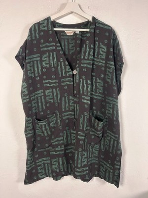 Asia Craft Textiles Womens Handmade Rayon Button-Down Tunic Top Pockets Black