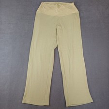 Angel Maternity Pants Womens S Green Ribbed Wide Leg Fold Over Tummy Panel Knit