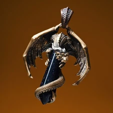 Skybound Dragon Pendant in Brass,  Crystal Jewelry, Gifts for Men