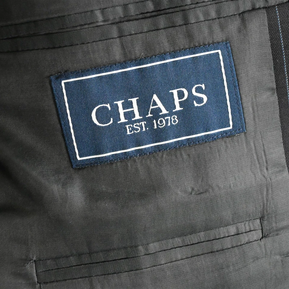 Chaps Ralph Lauren 46L 42x30 Navy Blue Striped 100% Wool Mens Jacket Pants Suit - Image 4 of 4