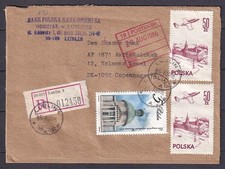 w3022/ Poland Registered Cover t/Denmark 1986