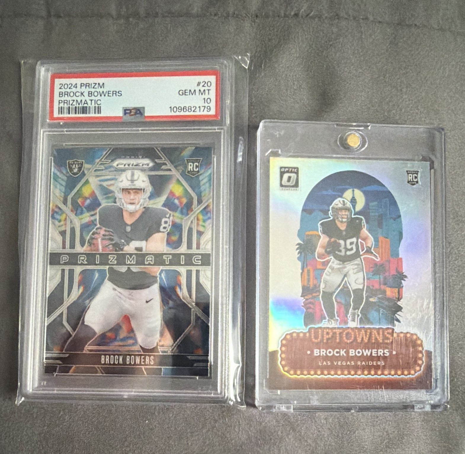 Panini 2024 Prizm Brock Bowers RC PSA 10 Prizmatic #20 and Uptowns #8