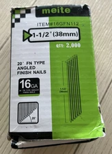 Meite 20° Angled Finish Nails 16 Gauge 1 1/2” Quantity 2,000