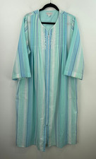 Miss Elaine Large Housecoat Nightgown Long Blue Striped Pockets 3/4 Sleeve ret