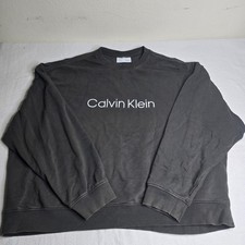 Calvin Klein Men  s Gray Graphic Logo Crewneck Pullover Sweatshirt 2XL