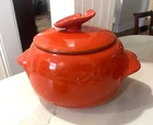 Vintage Frankoma Pottery 4V Ceramic Lidded Casserole Red-Orange