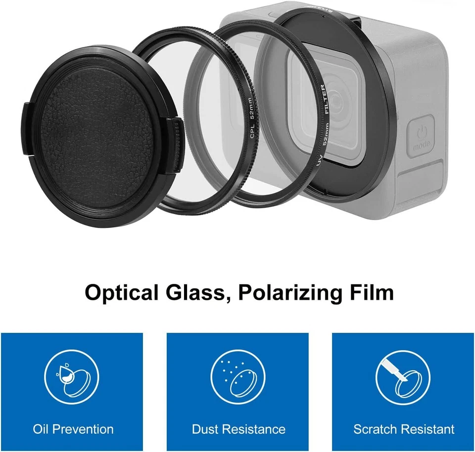52MM UV CPL Lens Filter w/ Adapter Ring for GoPro HERO11 10 9 Black Camera Lens - Image 2 of 4