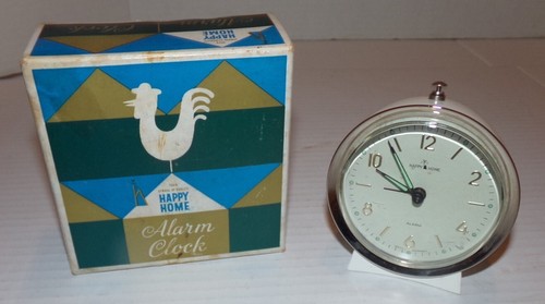 Vintage White Retro Happy Home Wind Up Alarm Clock West Germany Works w/Box 70's - 第 1/10 張圖片