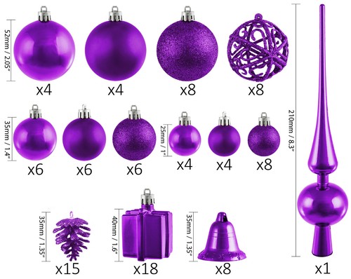 101 Weihnachtskugeln Christbaumkugeln Set Christbaumschmuck bis 6 cm Ø + Spitze - Bild 74 von 92