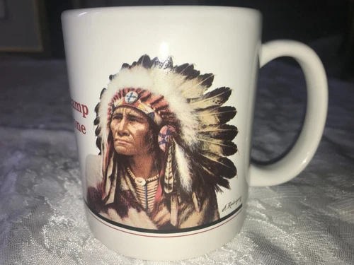 Rare LEANIN' TREE Around This Camp There's Only One INDIAN CHIEF 12oz MUG Cup 4"
