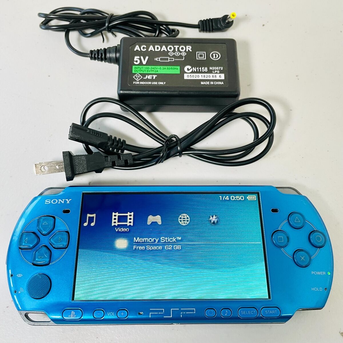 Blue Retrofit Sony PSP 1000 Handheld System Game Console +Memory  Card+Charger