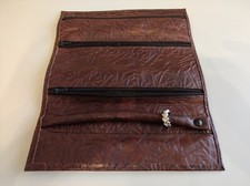 PORTA GIOIE IN PELLE MARRONE DA VIAGGIO, ANNI 80