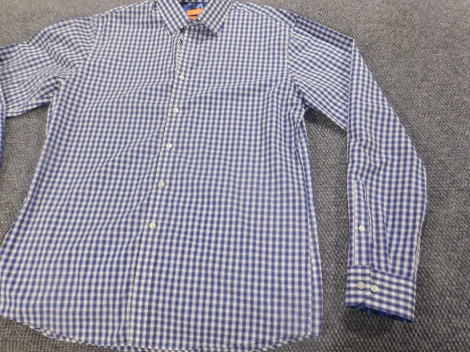 Tallia 男式正装衬衫 16.5 蓝色格子纽扣休闲 — 第 3/4 张图片