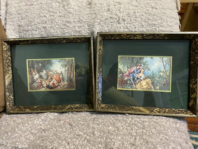 VTG Nicolas Lancret Prints  Wooden Frames 1960s French Festival Romantic