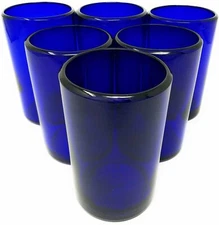 Hand Blown Mexican Drinking Glasses – Set of 6 Cobalt Water Glasses (14 oz each)