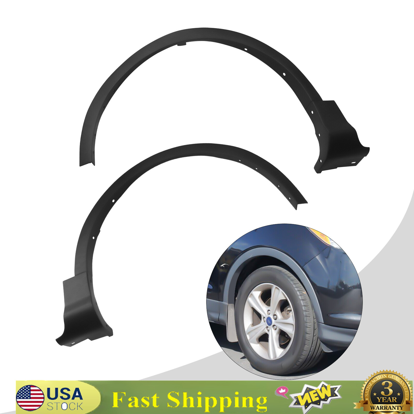 For 2013-2016 Ford Escape Front Fender Flare Wheel Well Arch Molding Trim 2 Pcs