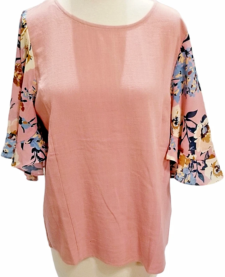 Umgee 3 4 Ruffle Sleeves Top Small Women s Keyhole Button Back New