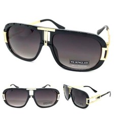 Men's Classic Vintage Retro Hip Hop Rapper Style SUN GLASSES Black  Gold Frame