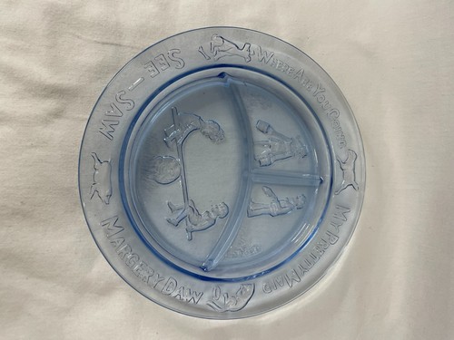 NWB Tiara Glass Blue Nursery Rhyme Children's Set Plate Mug Bowl 10462 - Picture 2 of 7
