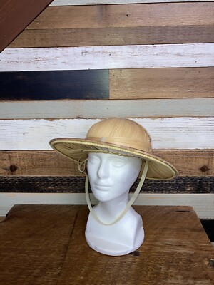 VINTAGE 60'S STRAW RATTAN BAMBOO SAFARI PITH HELMET HARD HAT TROPICAL SUN  JUNGLE