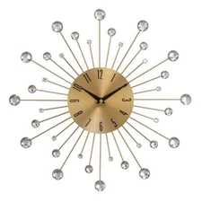 Litton Lane Wall Clock Gold Metal Starburst Analog Crystal Accents Medium glam