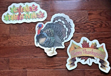 Beistle Thanksgiving 3-Piece Die Cut Lot Turkey Give Thanks Happy Thanksgiving