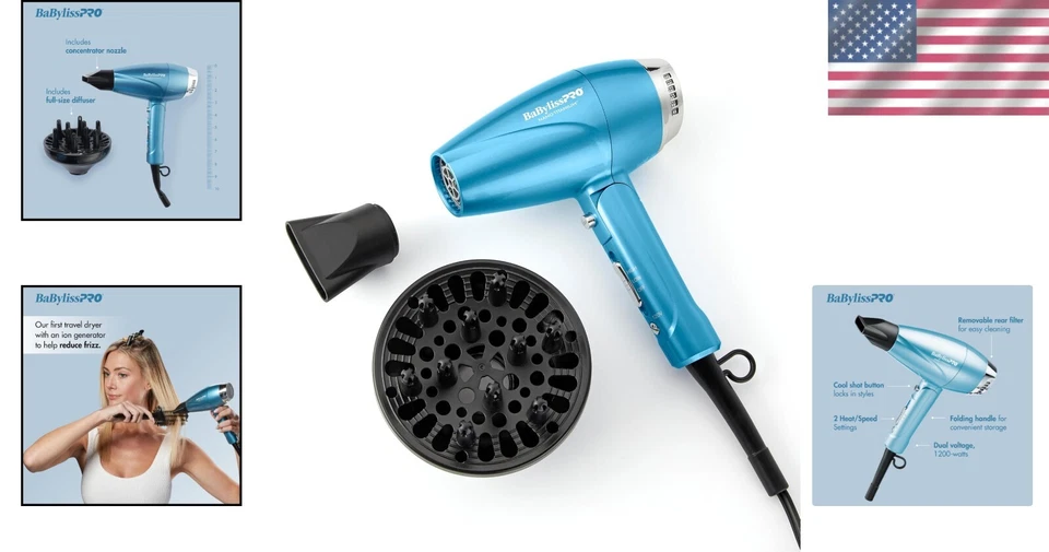 Secador de pelo plegable iónico nano titanio - esencial de viaje compacto y ligero Foto 2 de 4