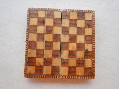 Vintage Chess Game Box ONLY Wooden Portable Folding Handmade Bulgarian Pyrograph
