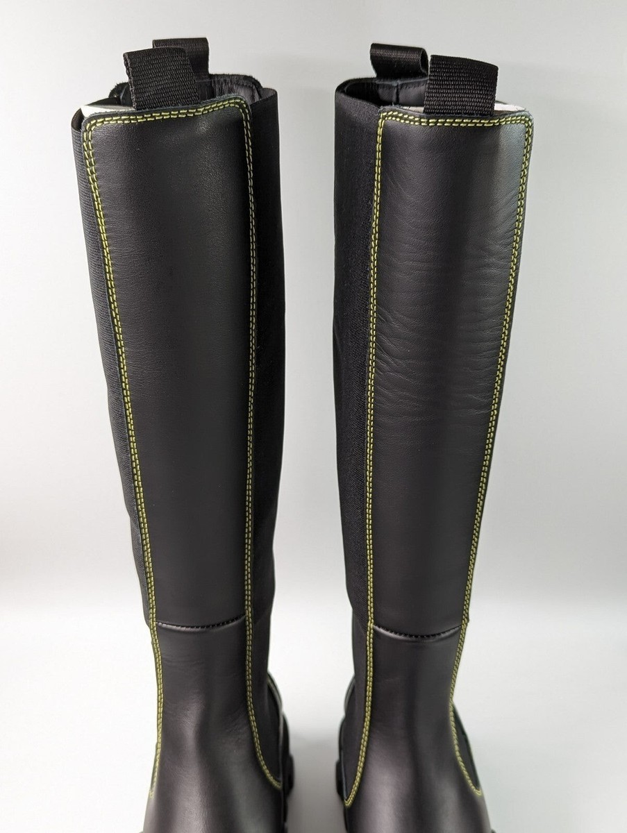 Ganni Women's Black Leather Knee High Chelsea Boots Size 35 Ganni Women's Black Leather Knee High Chelsea Boots Size 35