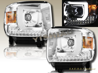 14-15 GMC Sierra 1500 2500HD 3500HD Projector Plank Style LED Headlights Chrome