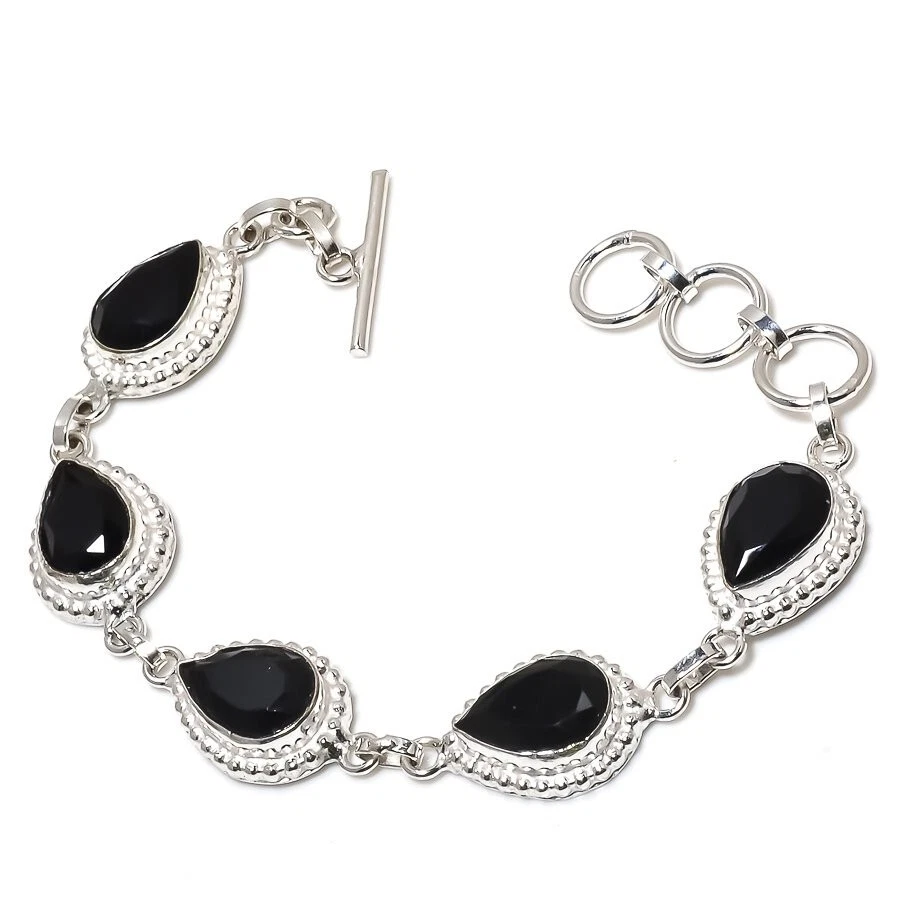 VALENTINO Bracciale in argento sterling 925 fatto a mano con pietre preziose spinello nero misura 7 8''