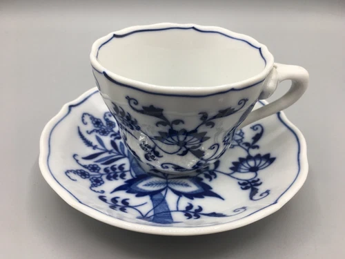 Blue Danube Tea Cup & Sauce White & Blue Onion Made in Japan Banner Mark Vintage