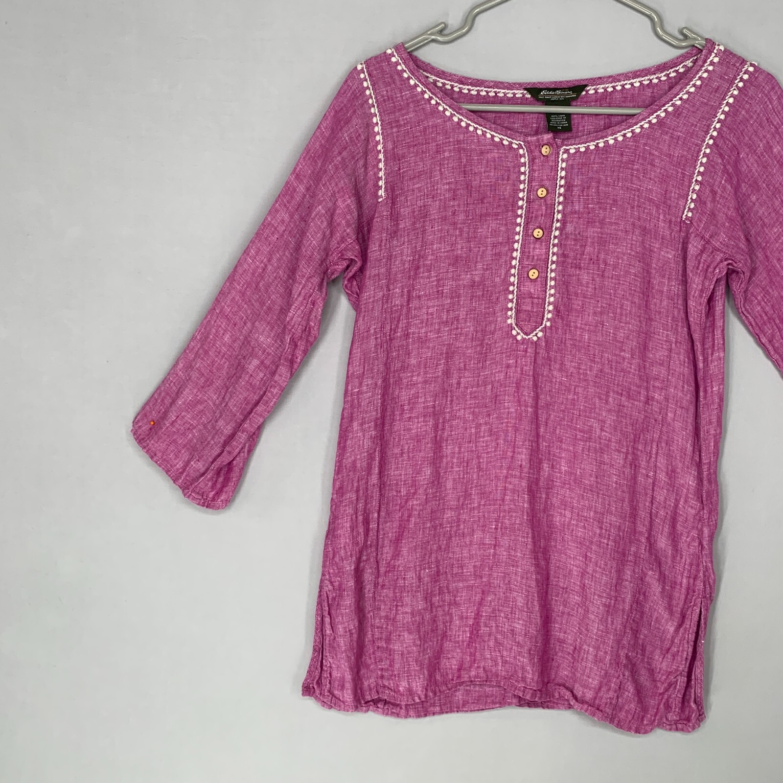 Eddie Bauer Women Top XS Pink Linen Embroidered Short Sleeve Pink Summer |  eBay