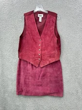 Vintage 1990s Gitano Leather Outfit Set Vest Skirt Womens Large Burgundy Y2K