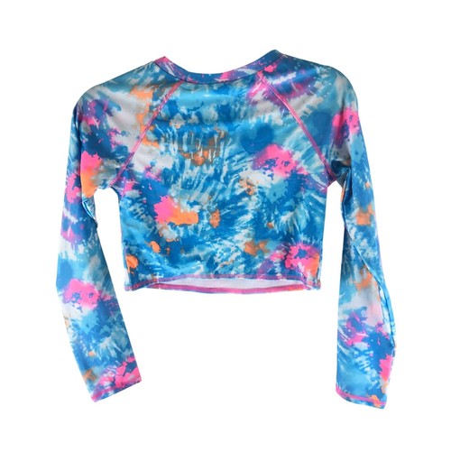 More Than Magic Girls Rash Guard Swim Top Cropped Tie Dye Blue Long Sleeve XL - Picture 2 of 3