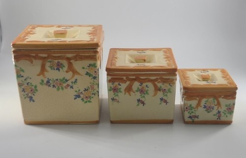 1930s - 1940s Vintage Tashiro Shoten Japan Floral Orange Cream Canister Set - Picture 5 of 17